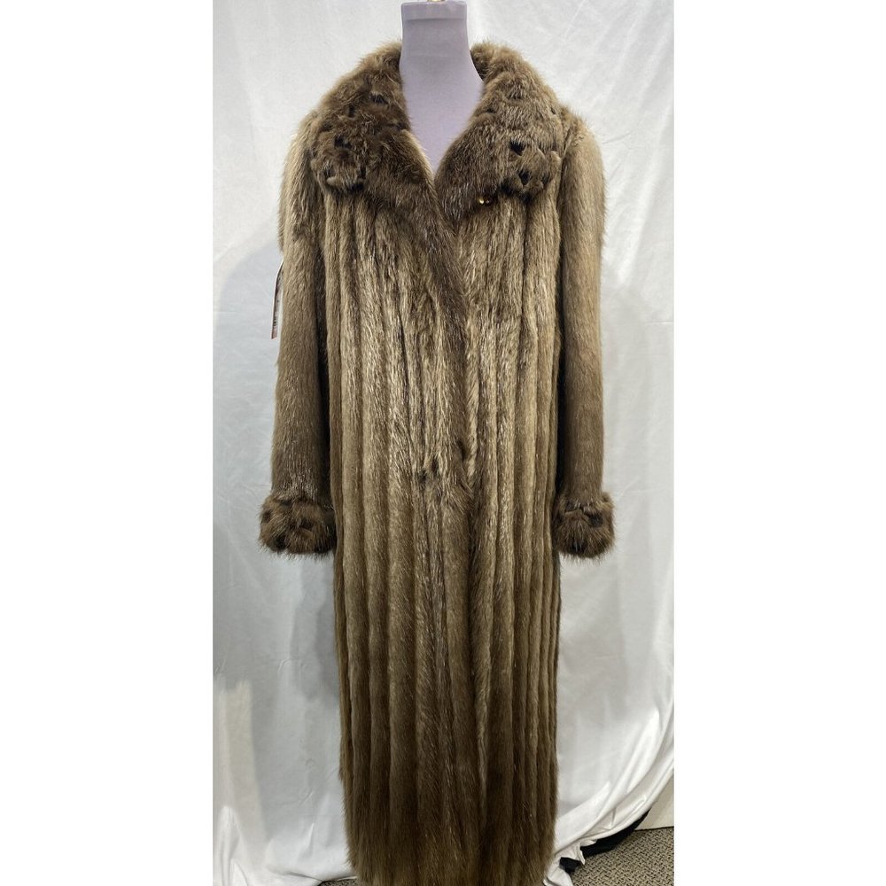 long hair beaver coat w/ shearded beaver insert trim (50082)